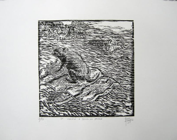 Fernando ACEVES HUMANA, "Se volvió a salir el perro", Woodcut -ACE103