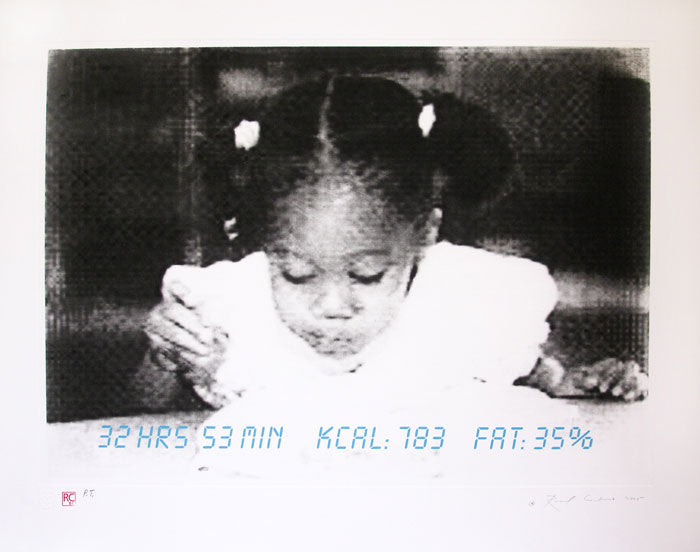 Raúl CORDERO, "32 hrs 53 min kcal: 783 fat: 35%", Etching