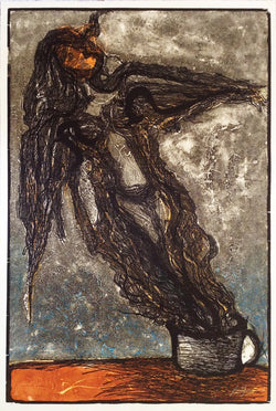 Nelson DOMÍNGUEZ, "La Mujer del Café", Woodcut (DOM110)