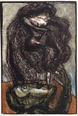Nelson DOMÍNGUEZ, "La Mujer del Tabaco", Woodcut (DOM111)