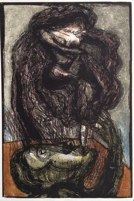Nelson DOMÍNGUEZ, "La Mujer del Tabaco", Woodcut (DOM111)