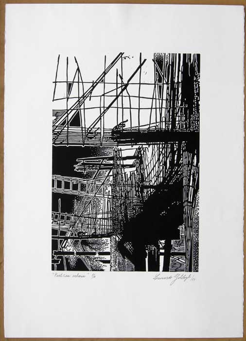Leonardo GOTLEYB, "Urban score", Woodcut