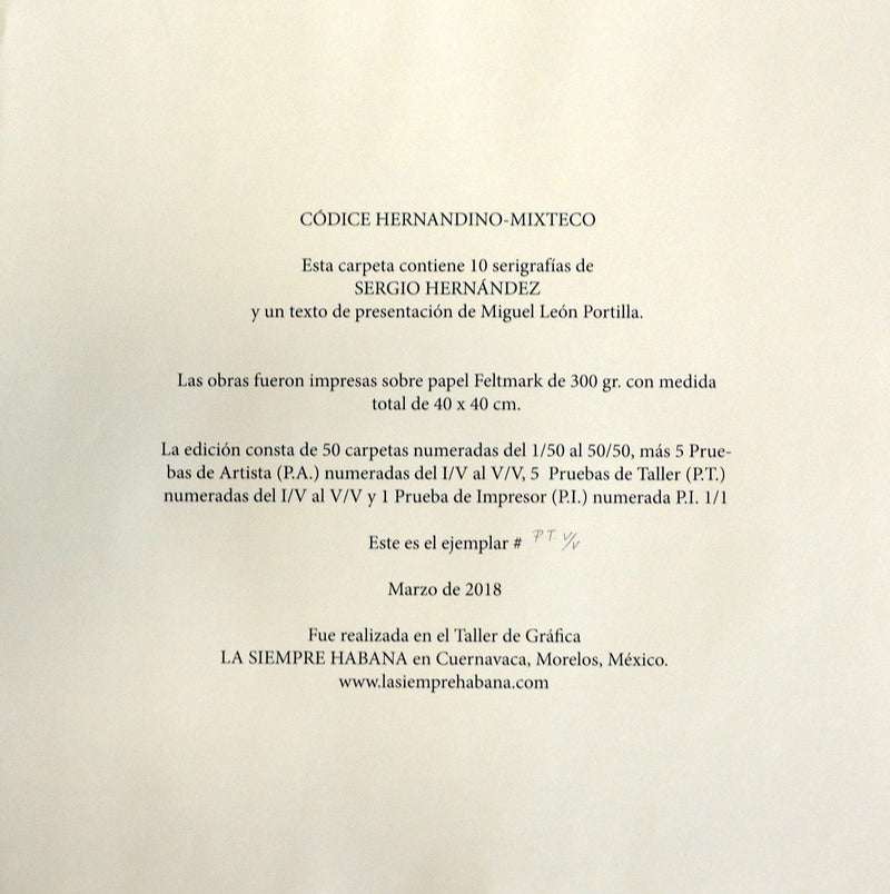 Sergio Hernández, "Códice Hernandino-Mixteco" (portfolio of 10), 2018