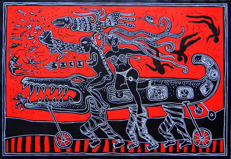 Víctor Hugo NUÑEZ, "Los Enamorados II", Woodcut (HUV102)