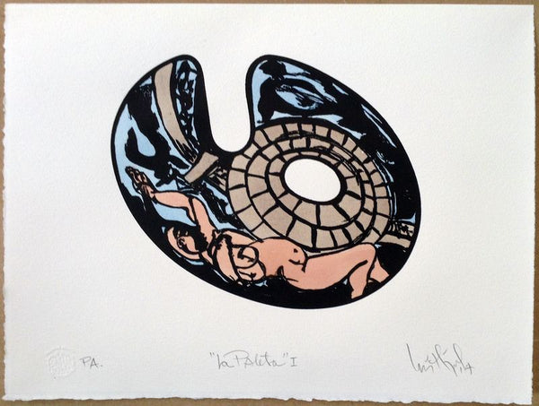 Luis Miguel VALDÉS, "La Paleta I", Woodcut & watercolor (VAL331)
