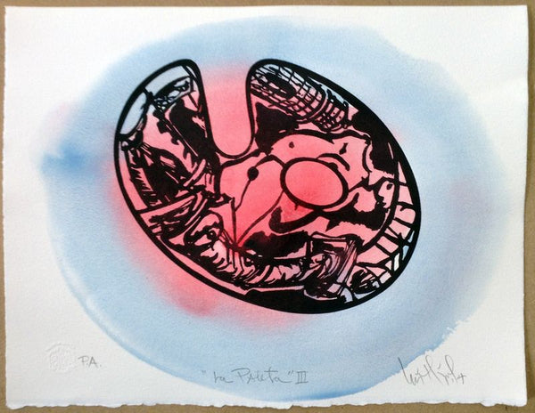 Luis Miguel VALDÉS,  "La Paleta III", Woodcut & watercolor (VAL333)