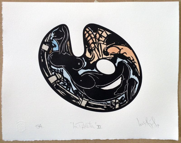 Luis Miguel VALDÉS, "La Paleta XI", Woodcut & watercolor (VAL313)