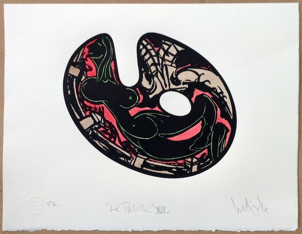 Luis Miguel VALDÉS, "La Paleta XIV", Woodcut & watercolor (VAL344)