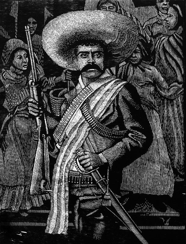 Luis Miguel VALDÉS, "Zapata", Woodcut (VAL307)