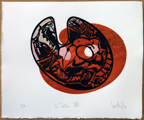 Luis Miguel VALDÉS, "La Paleta VII", Woodcut & watercolor (VAL337)