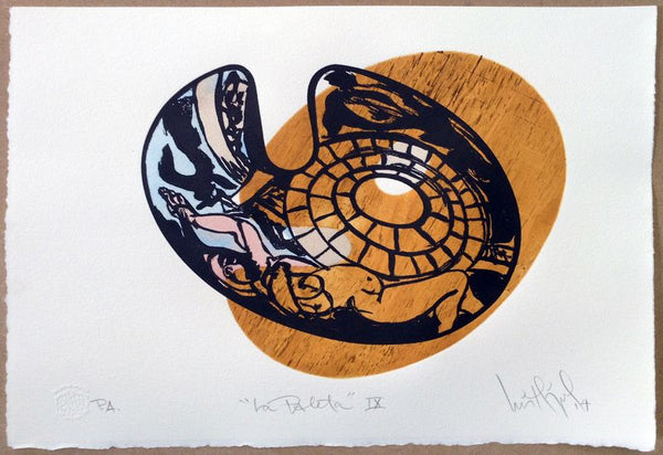 Luis Miguel VALDÉS,  "La Paleta IX", Woodcut & watercolor (VAL339)